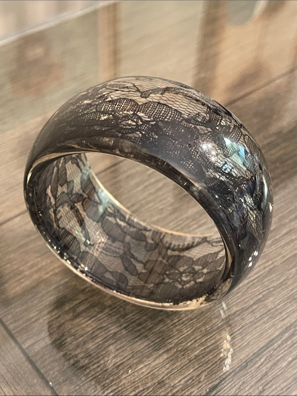 Vintage 1980’s Black Lace Resin Bangle Bracelet